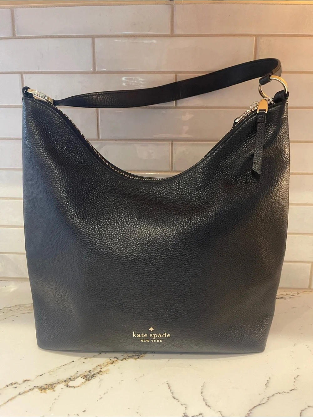 kate spade Leila black pebbled leather shoulder bag